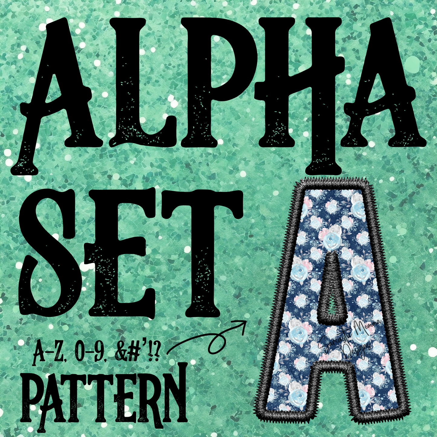 Blue and Pink Floral Faux Embroidery Alpha Set