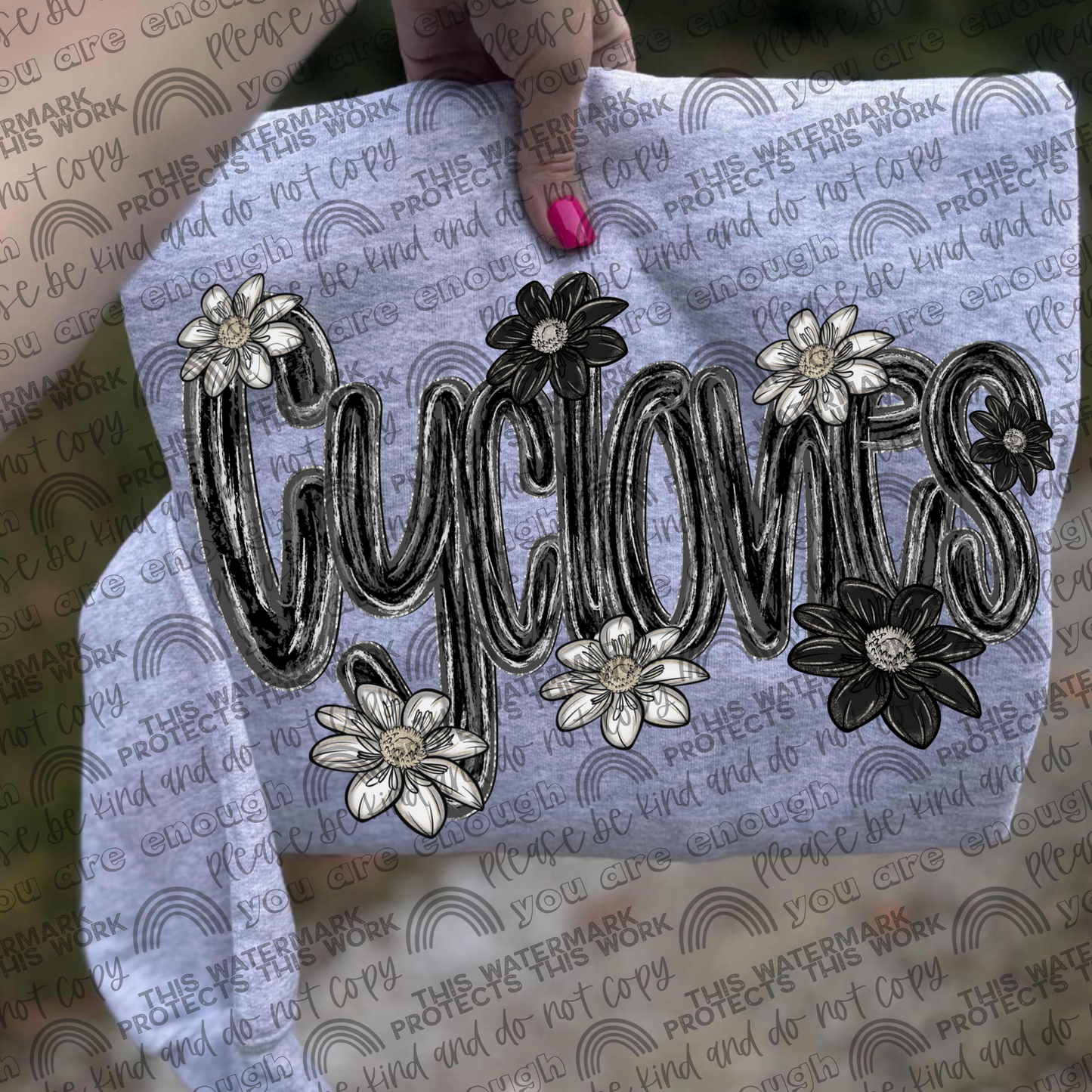 Cyclones Mascot Black & White Flowers PNG File