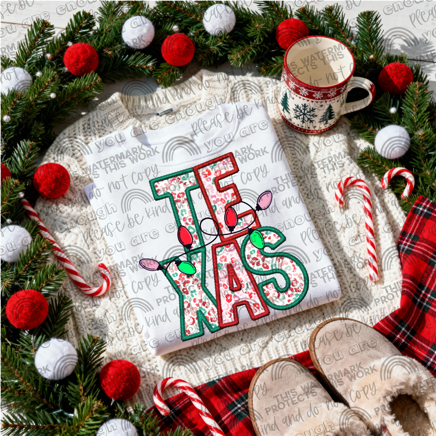 Texas Leopard Christmas Lights PNG File