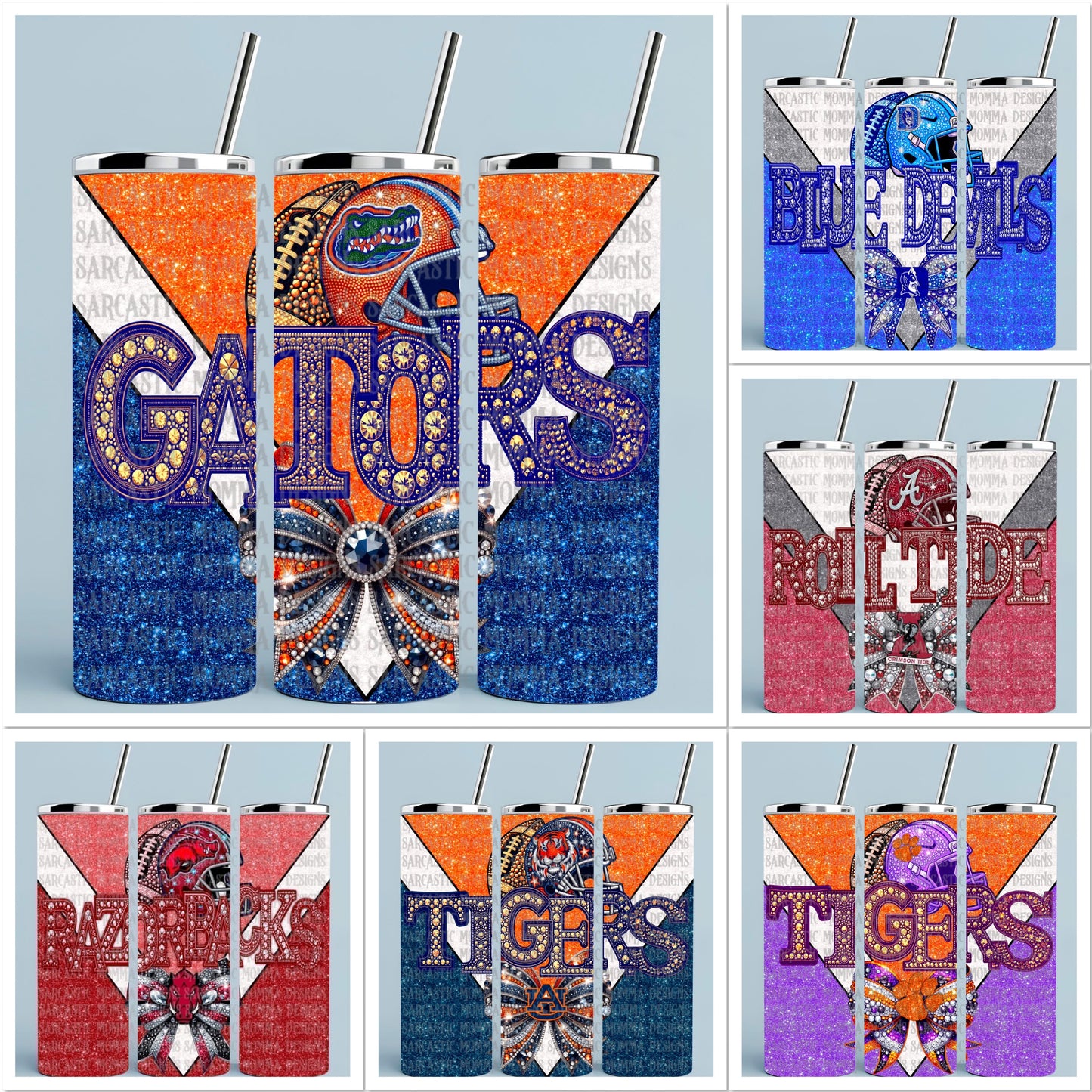 College Football Teams 20oz Skinny Straight Tumbler Wraps Bundle