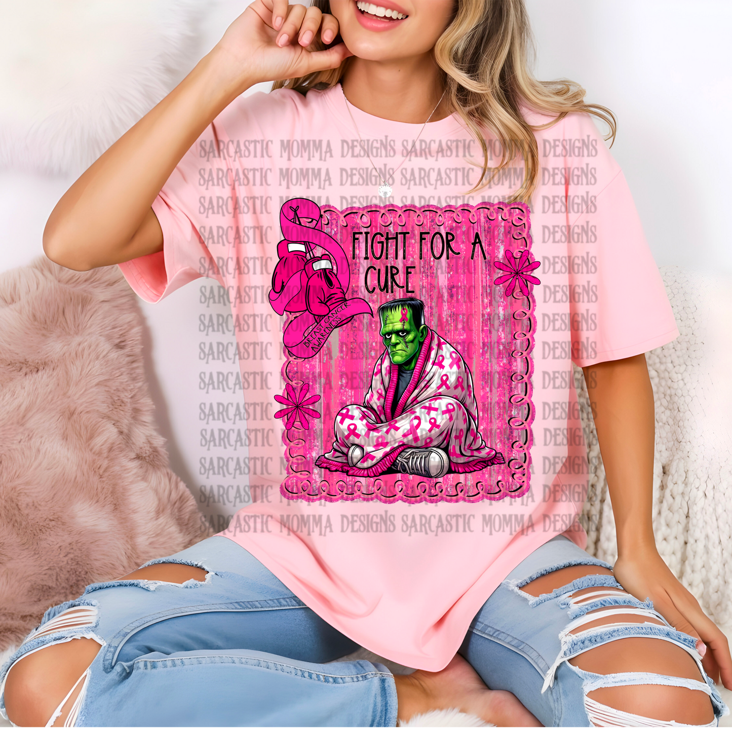 Fight For a Cure Breast Cancer Awareness Frankenstein Blanket PNG File