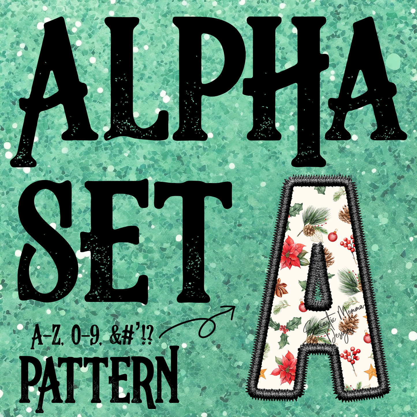 White Christmas Flowers Faux Embroidery Alpha Set
