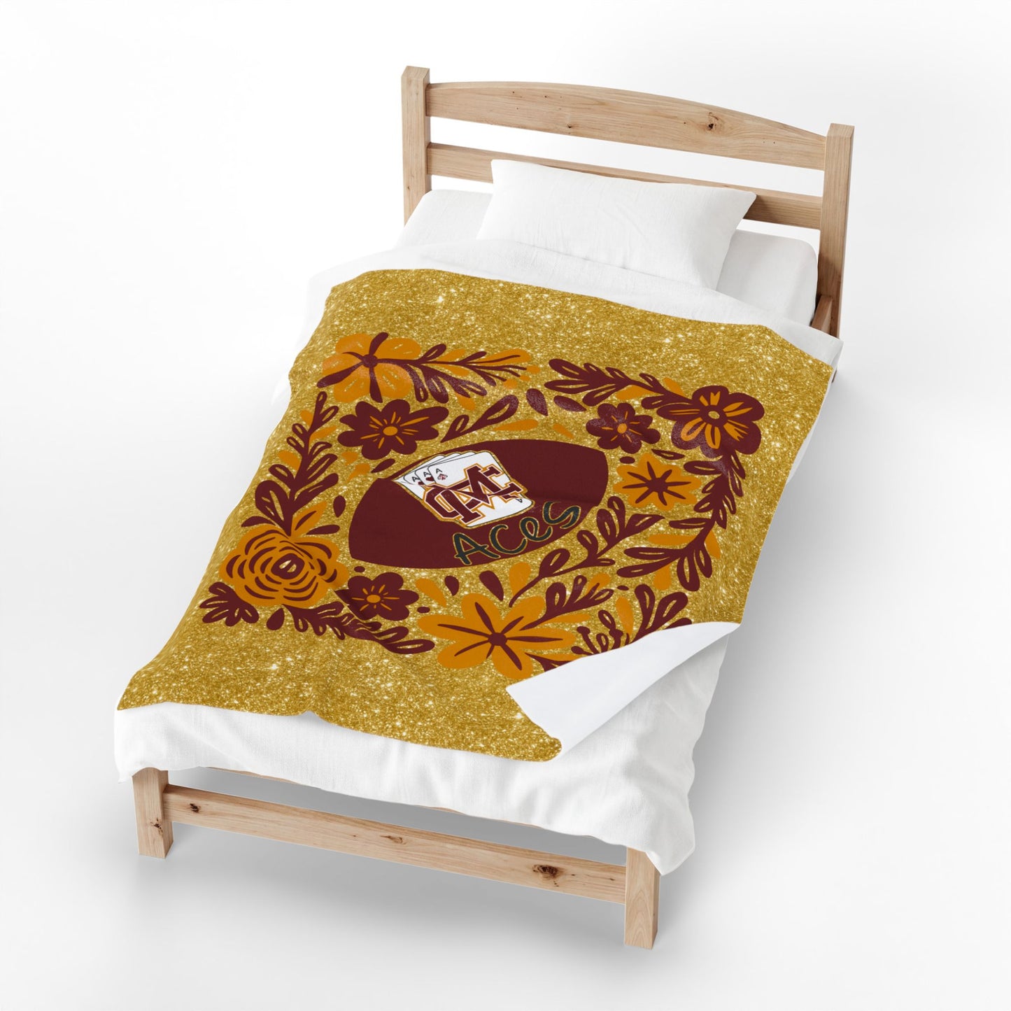 Aces Gold Faux Glitter Velveteen Plush Blanket