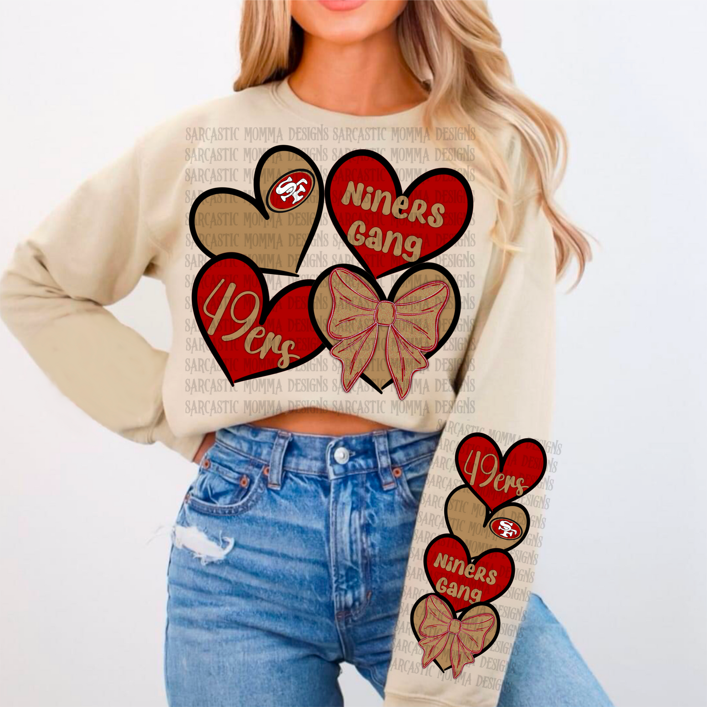 49ers Sports Hearts with Matching Sleeve- 2 PNG Files