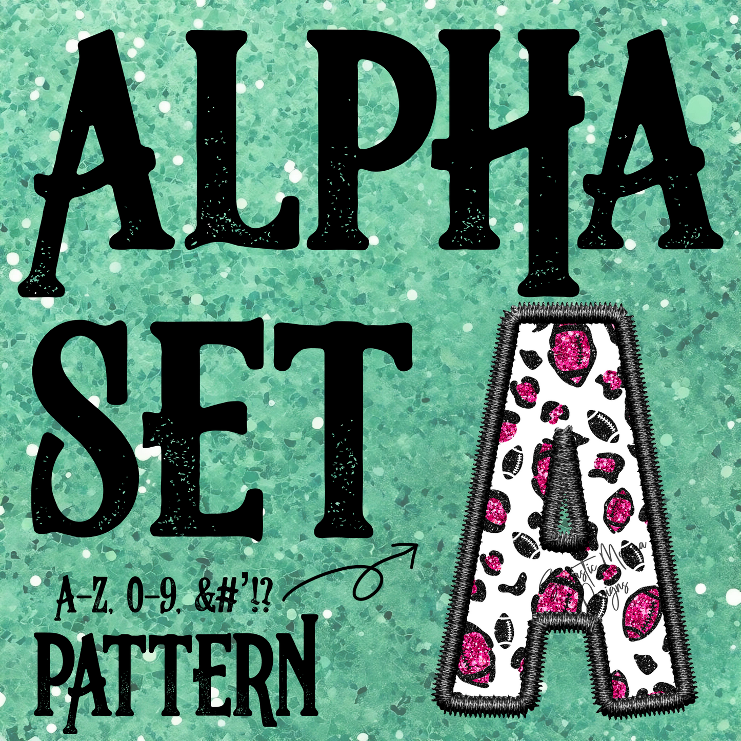 Pink Leopard Football Faux Embroidery Alpha Set