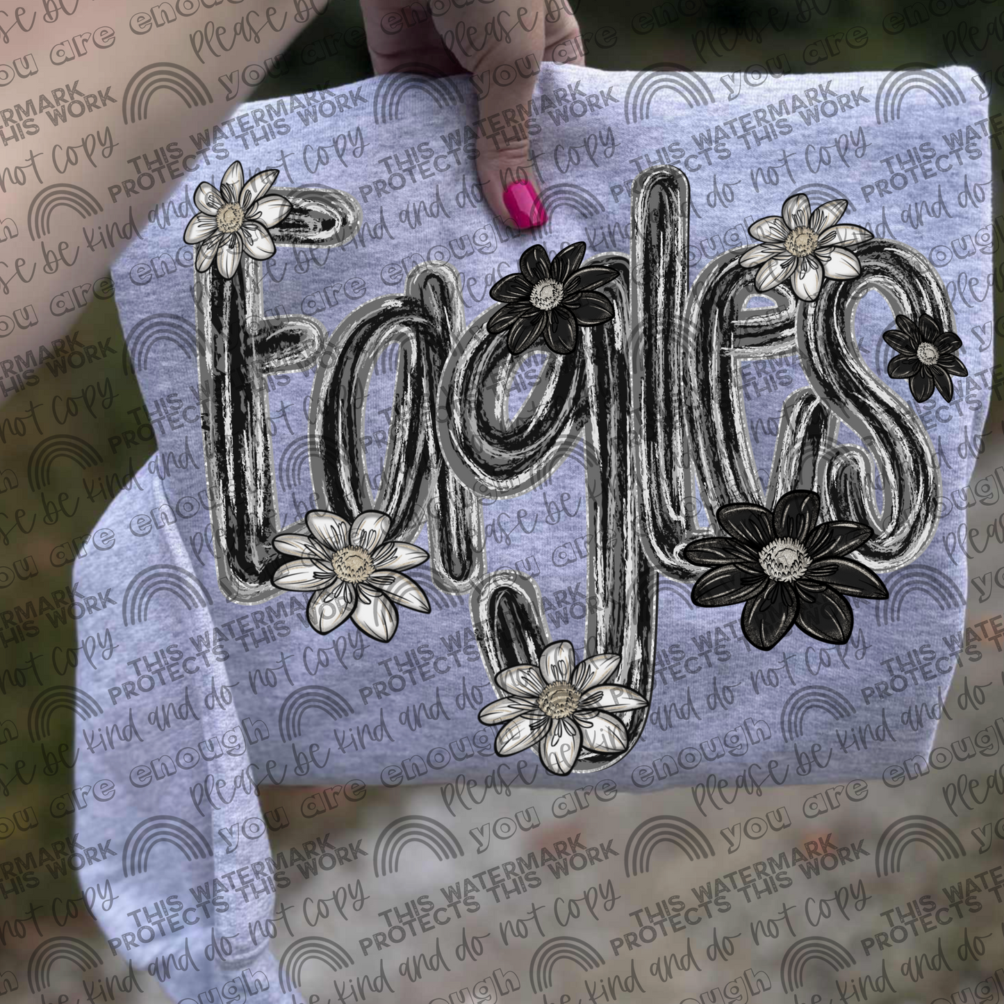 Eagles Mascot Black & White Flowers PNG File