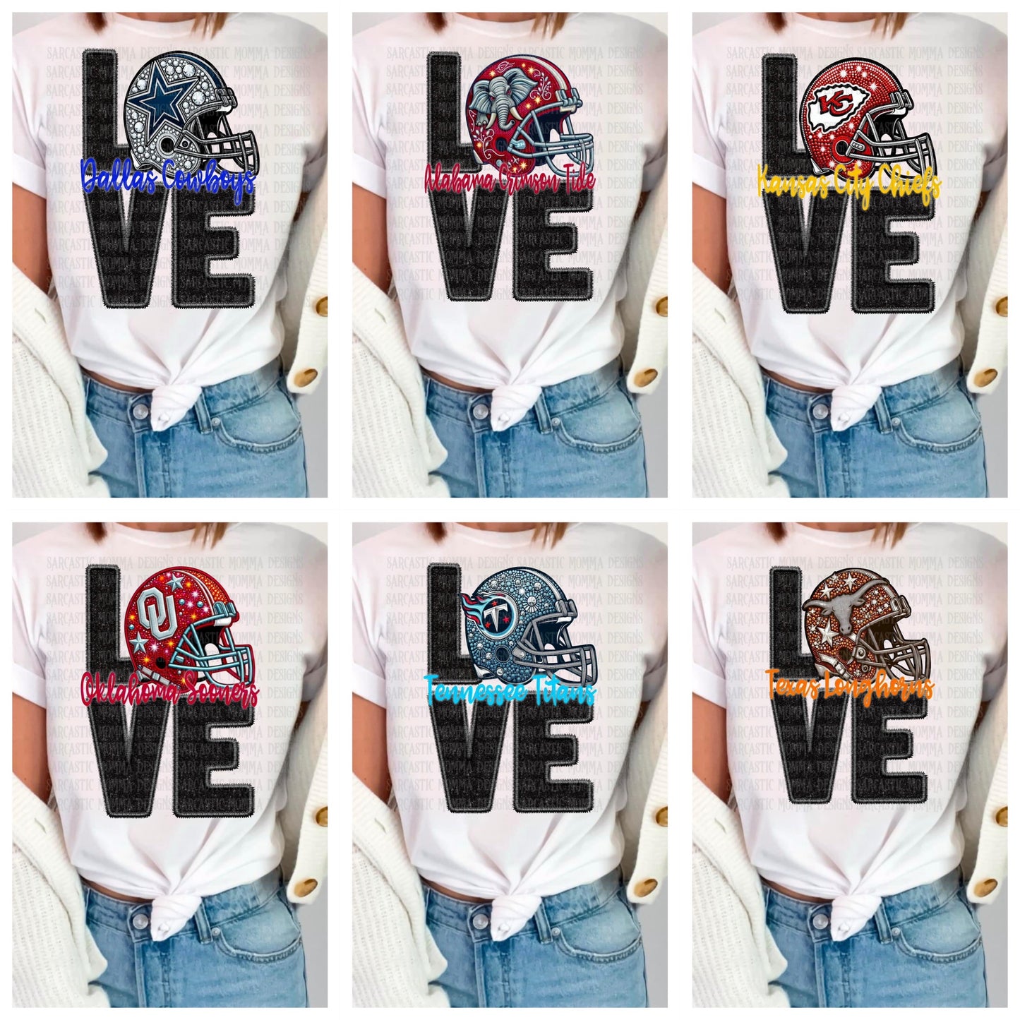 LOVE Football Rhinestone Helmets Stacked Bundle 1
