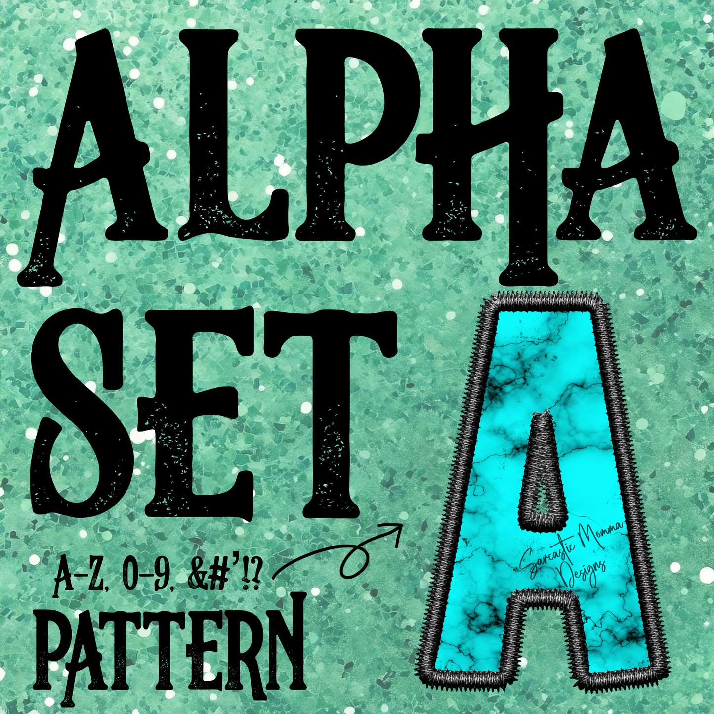 Teal Marble Faux Embroidery Alpha Set