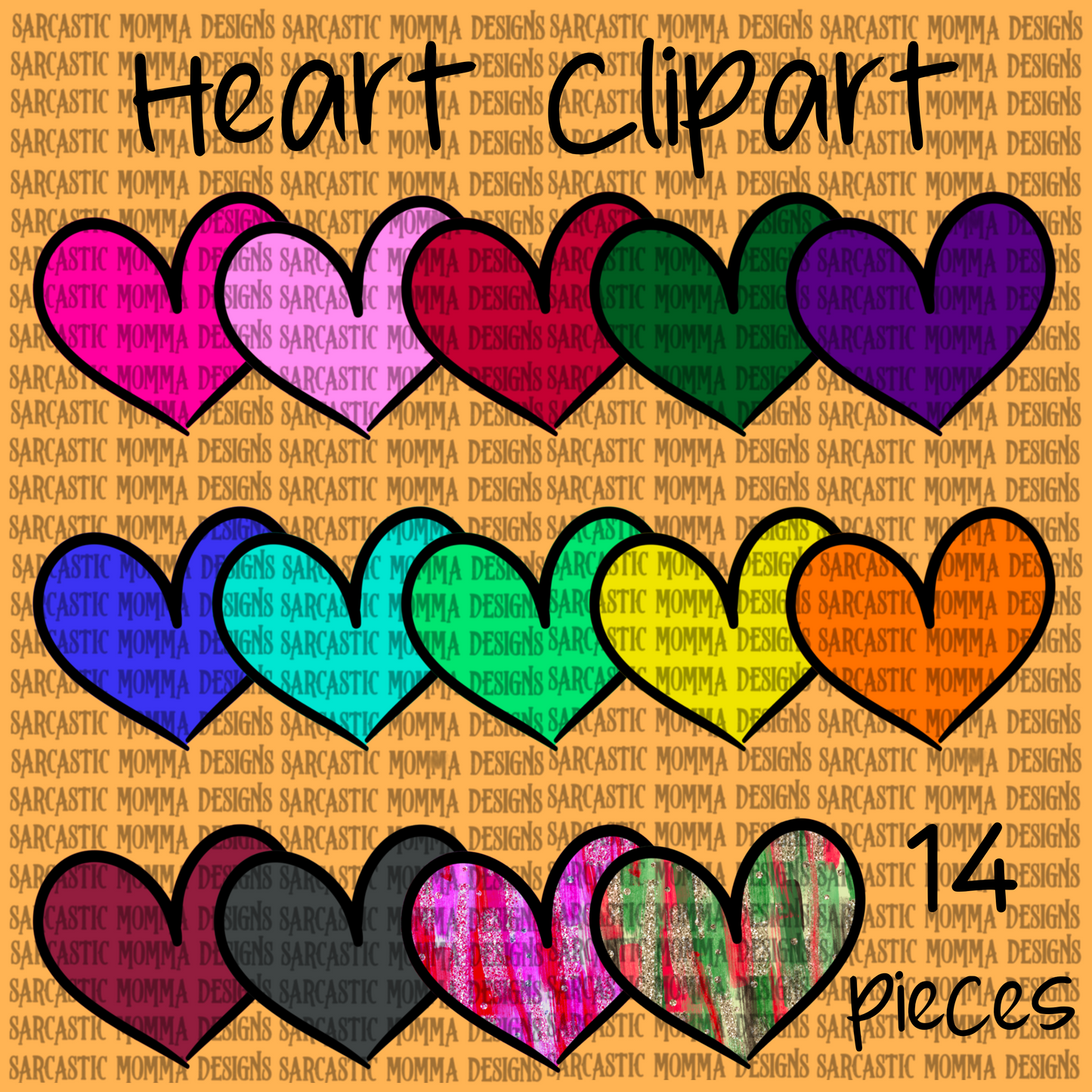 Hearts Clipart- 14 PNG Files
