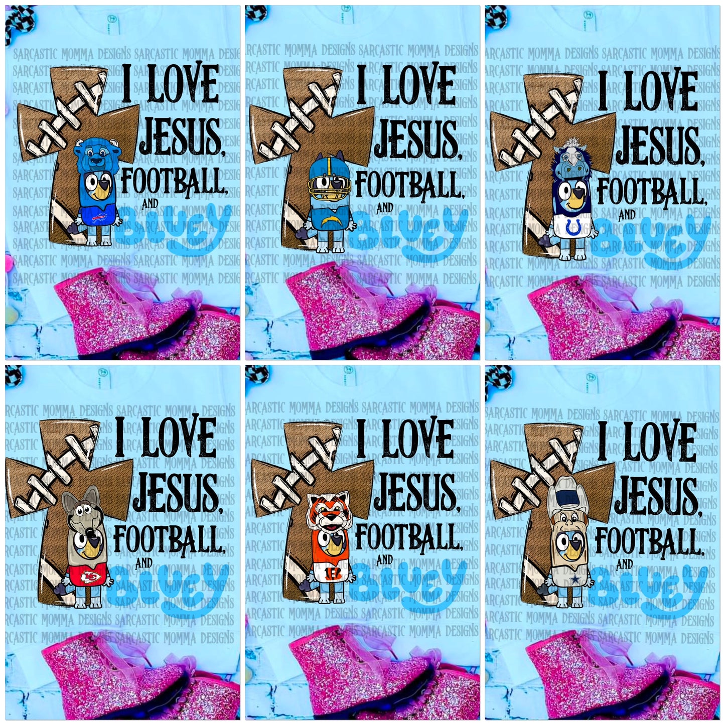 I Love Jesus Football and Blue Dog Mascot All 32 Football Teams Bundle