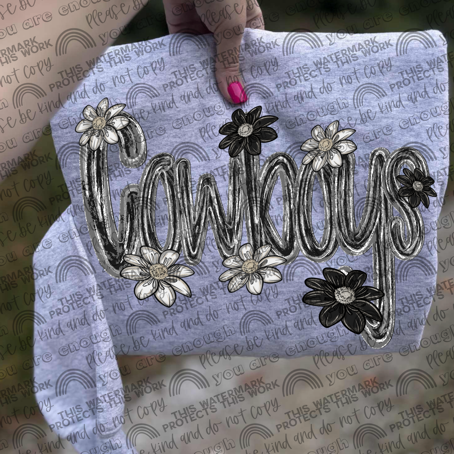 Cowboys Mascot Black & White Flowers PNG File