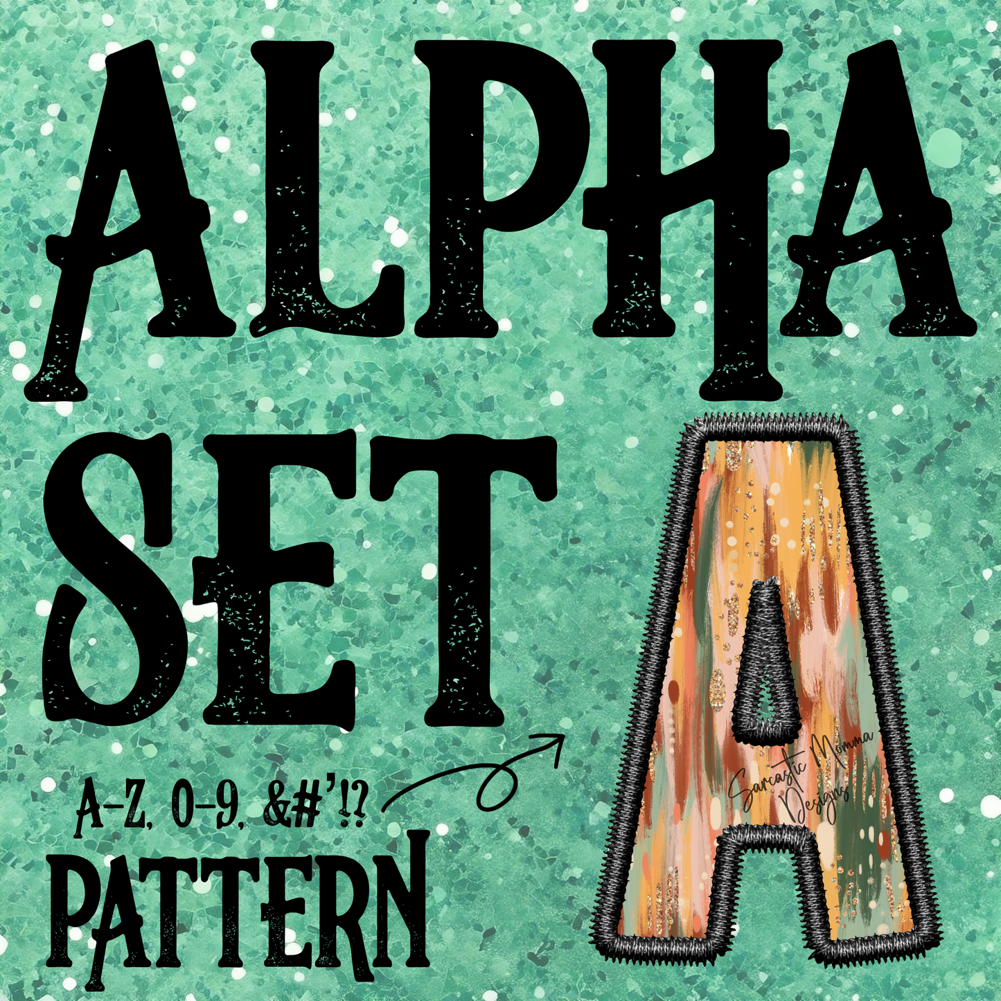 Brown Green Earth Tones Brushstroke Faux Embroidery Alpha Set