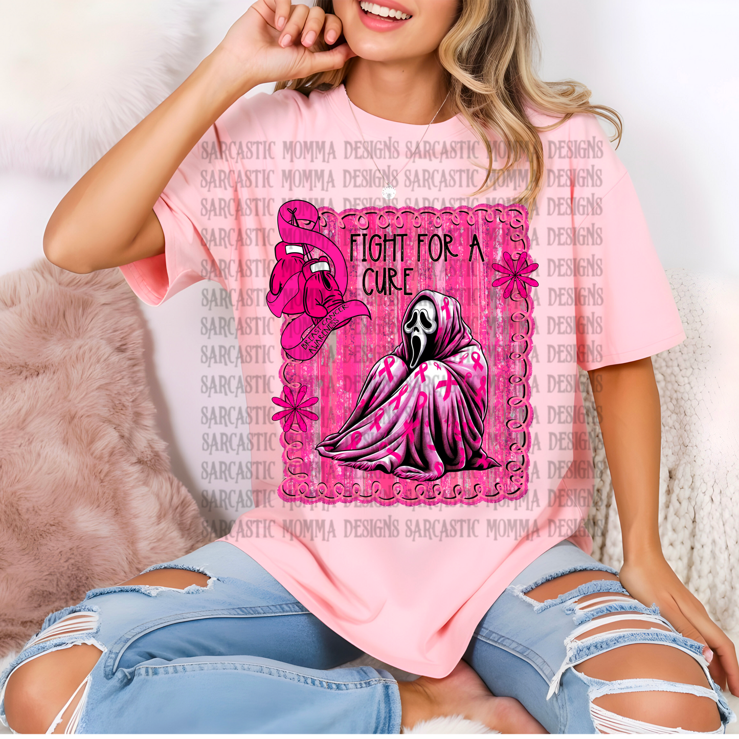 Fight For a Cure Breast Cancer Awareness Ghostface Blanket PNG File