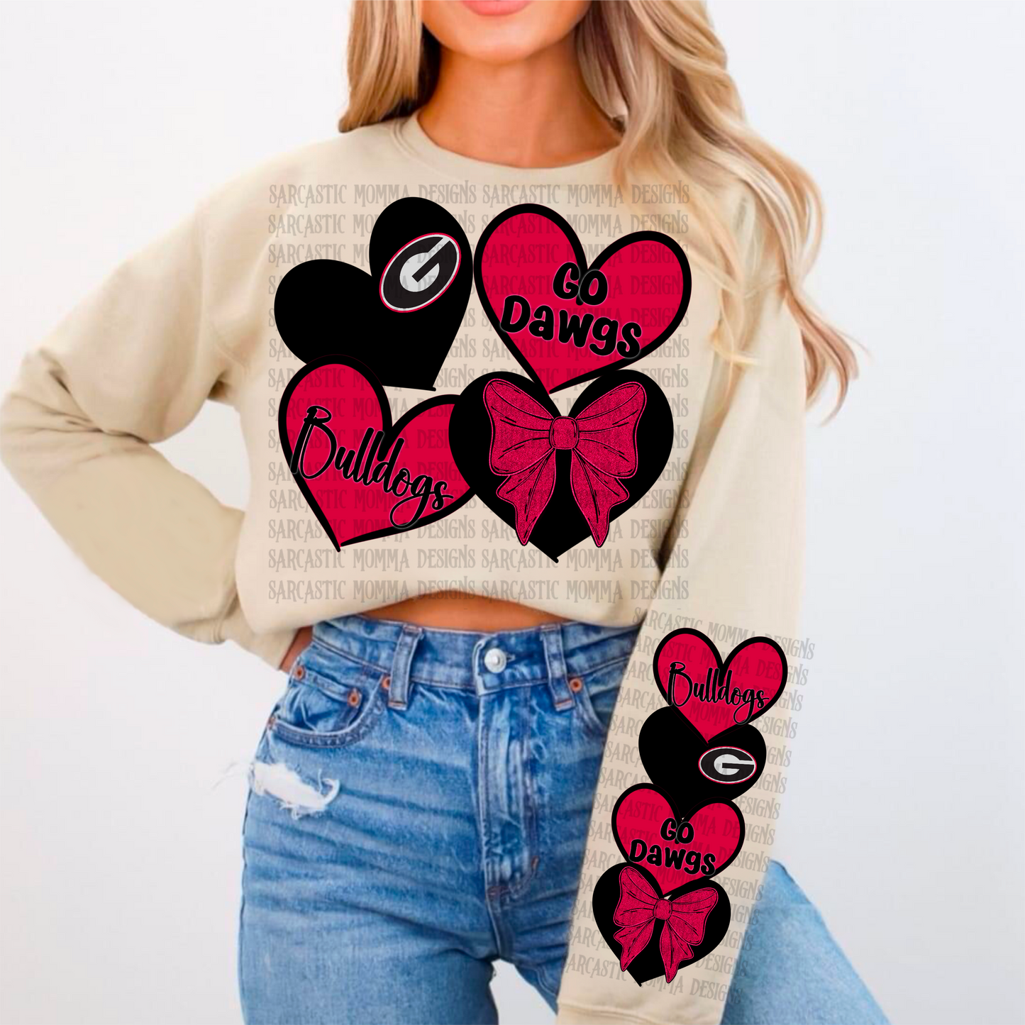 Bulldogs Sports Hearts with Matching Sleeve- 2 PNG Files