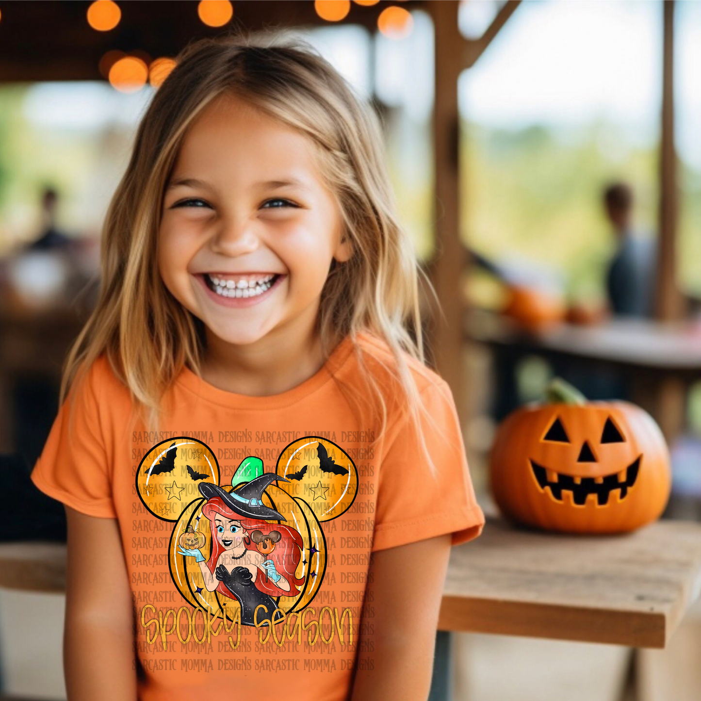 Ariel Spooky Season Mouse Head Pumpkin With & Without Frame- 2 PNG Files