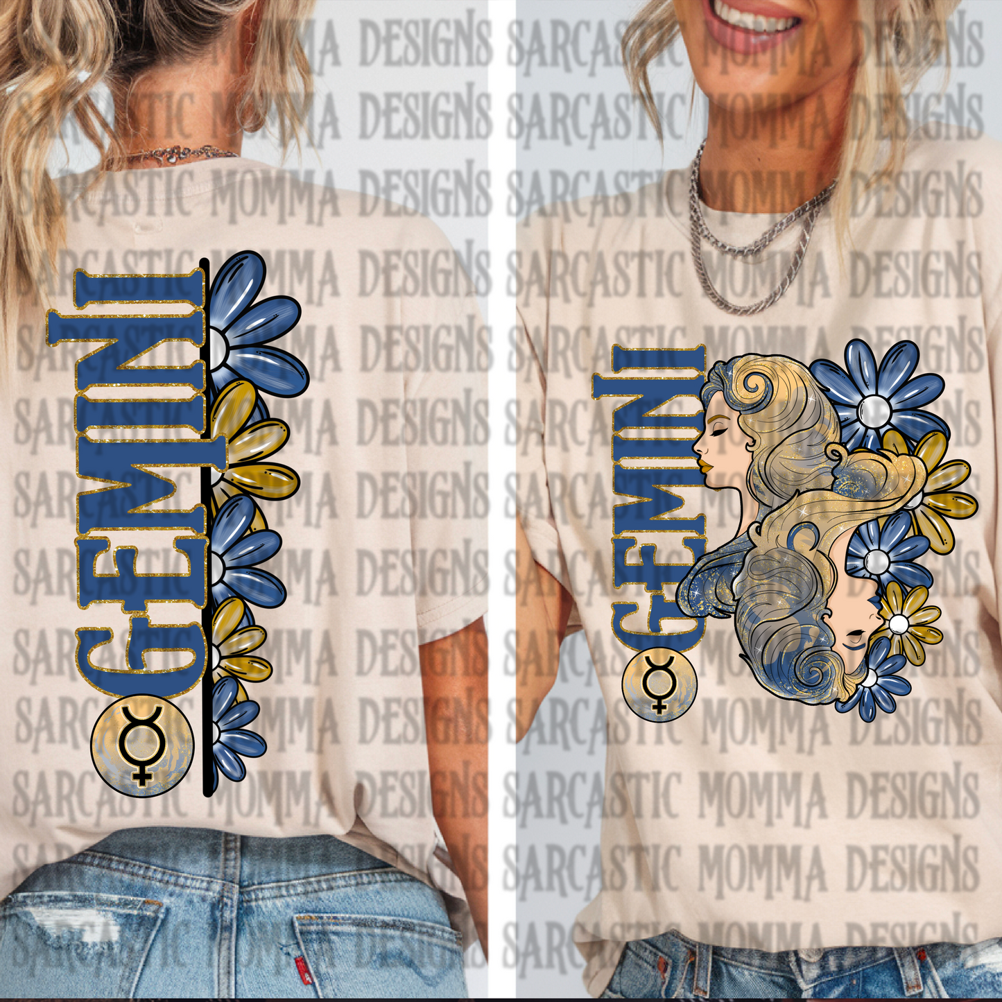 Gemini Floral Zodiac Sign with Sleeve- 2 PNG Files