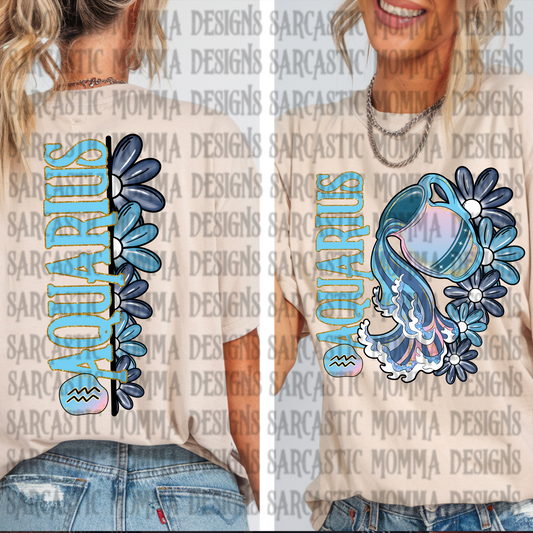 Aquarius Floral Zodiac Sign with Sleeve- 2 PNG Files