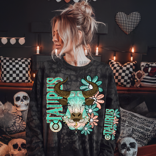Taurus Floral Zodiac Sign with Sleeve- 2 PNG Files
