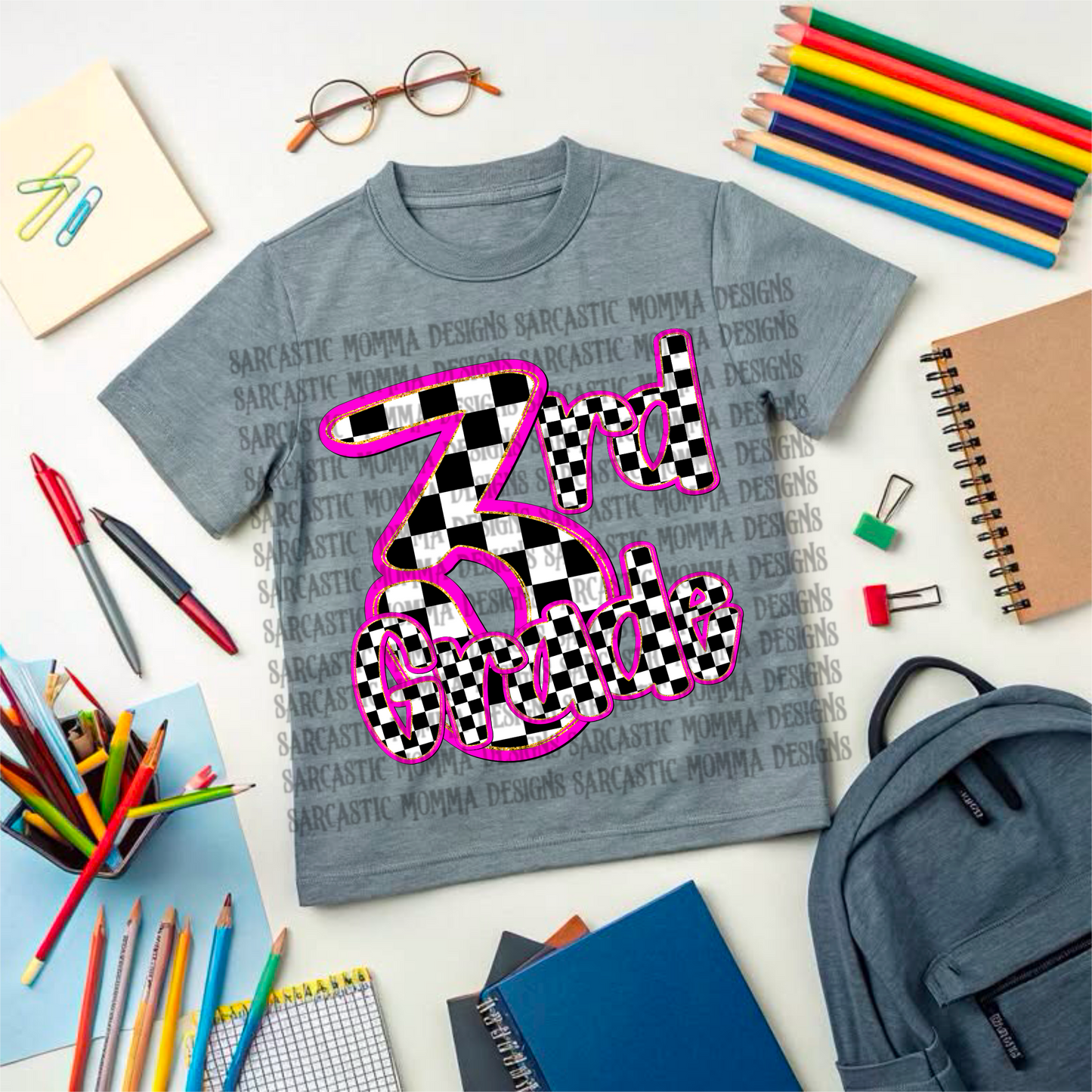 3rd Grade Pink Checkered PNG File