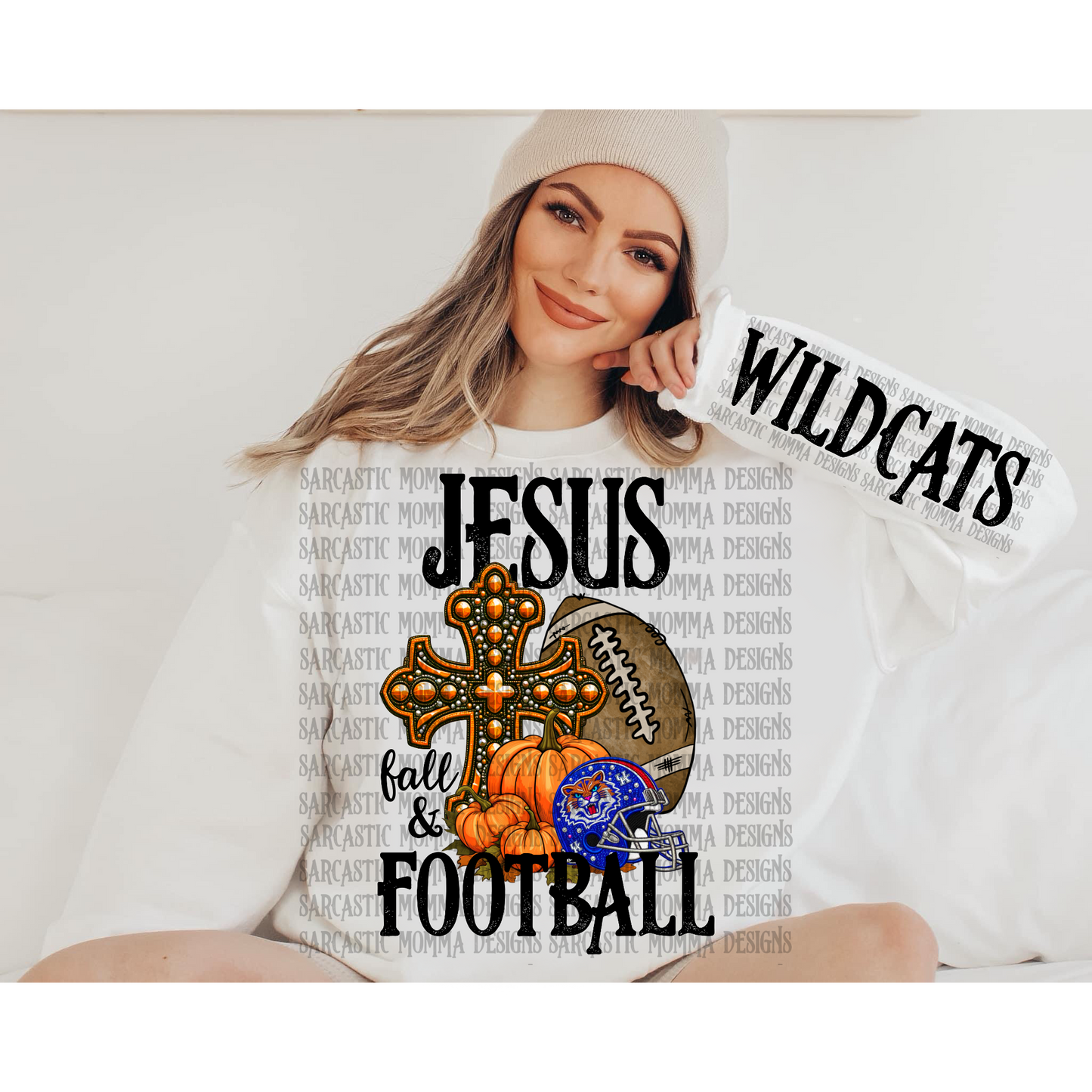 Jesus Fall & Football Kentucky Wildcats with Matching Sleeve- 2 PNG Files