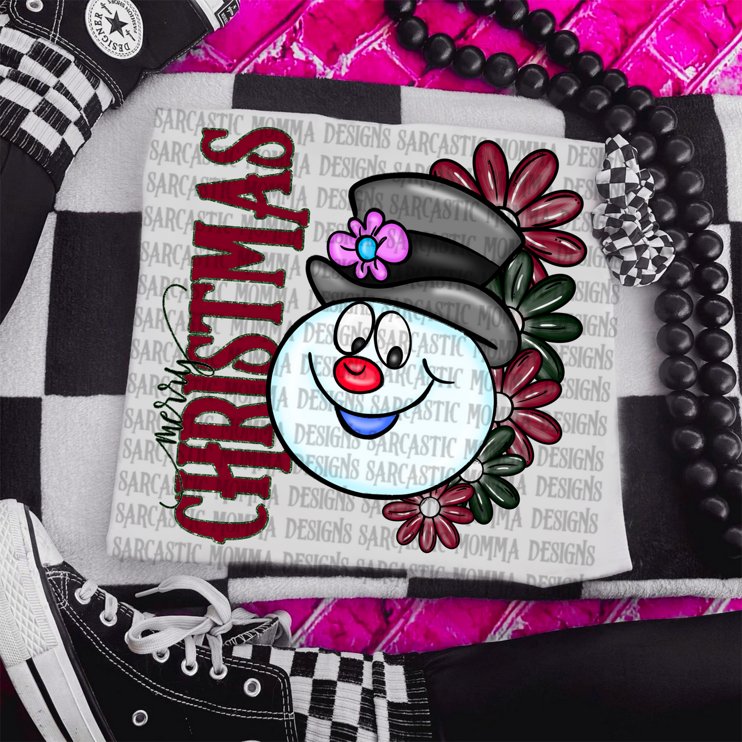 Frosty Merry Christmas Floral & Sleeve- 2 PNG Files