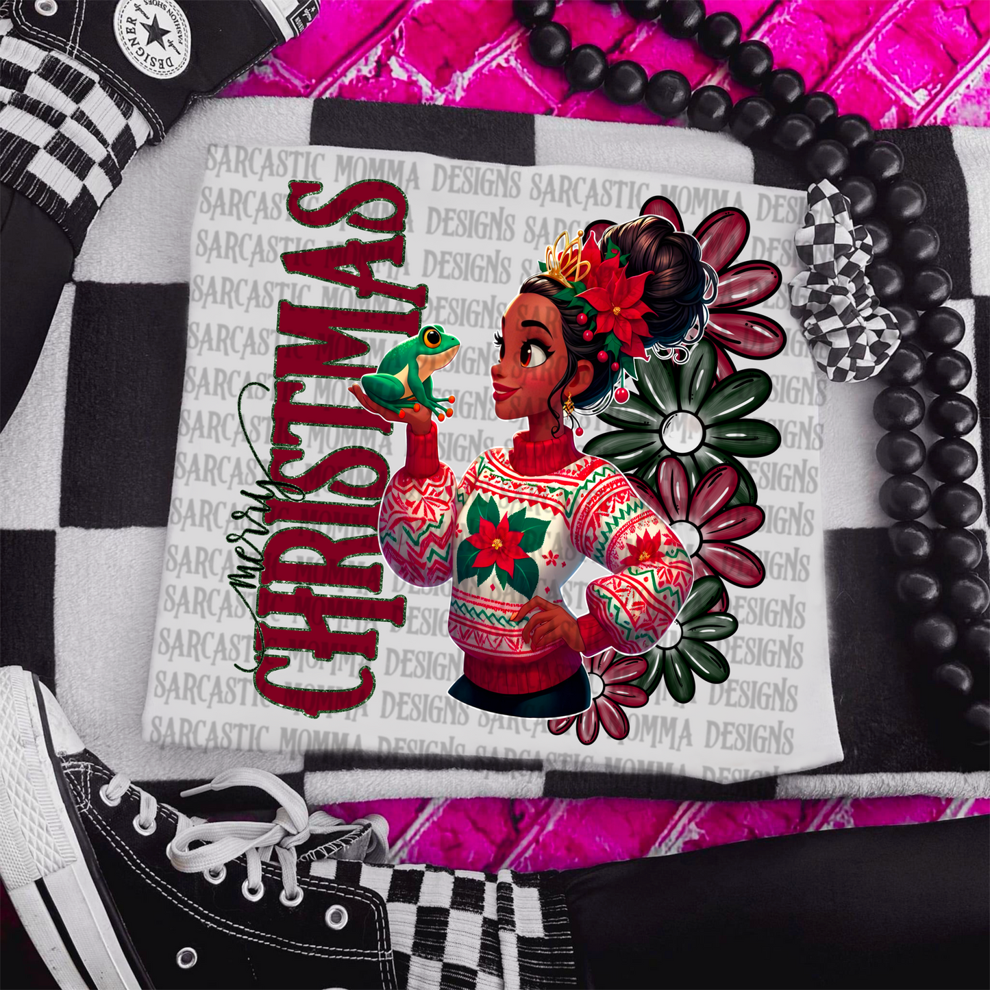 Tiana Merry Christmas Floral & Sleeve- 2 PNG Files