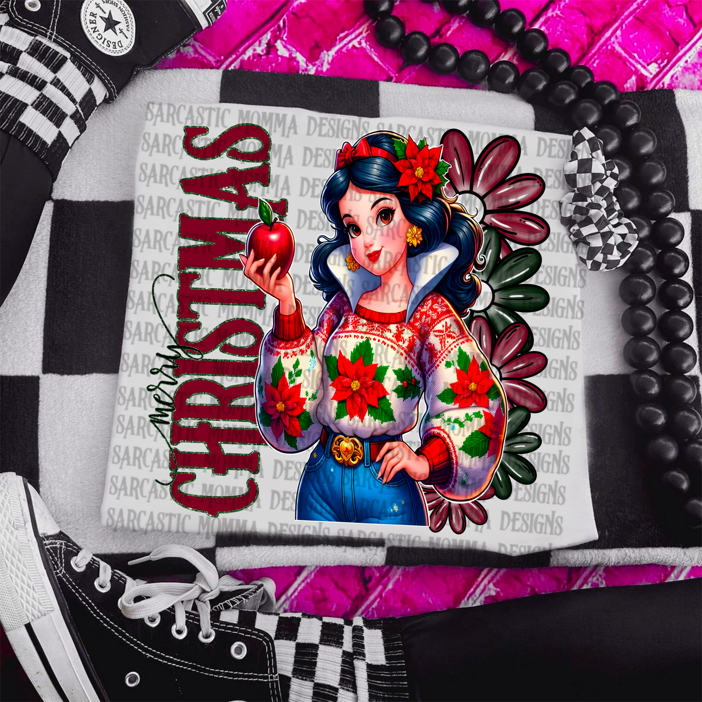 Snow White Merry Christmas Floral & Sleeve- 2 PNG Files