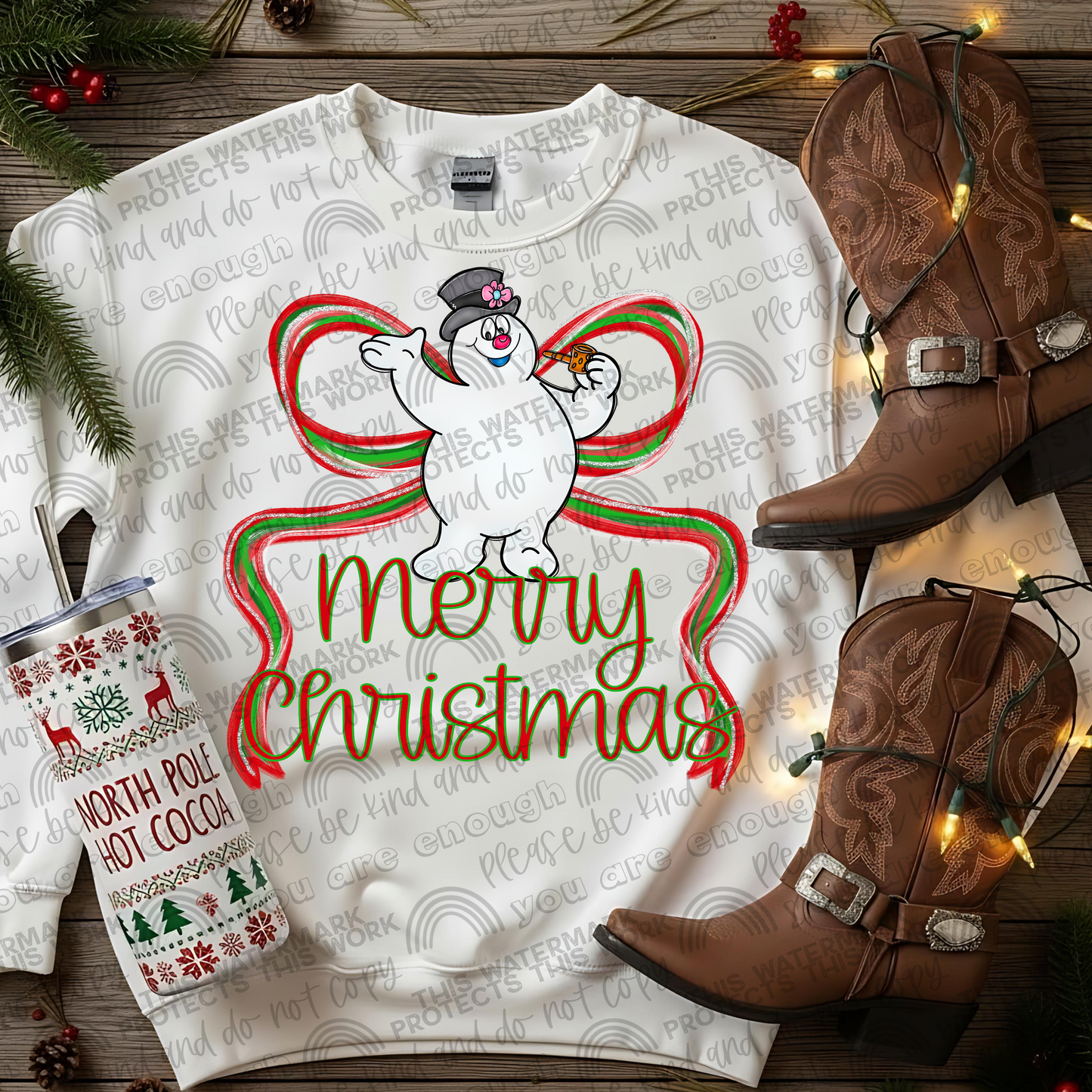Frosty Merry Christmas Preppy Bow PNG File