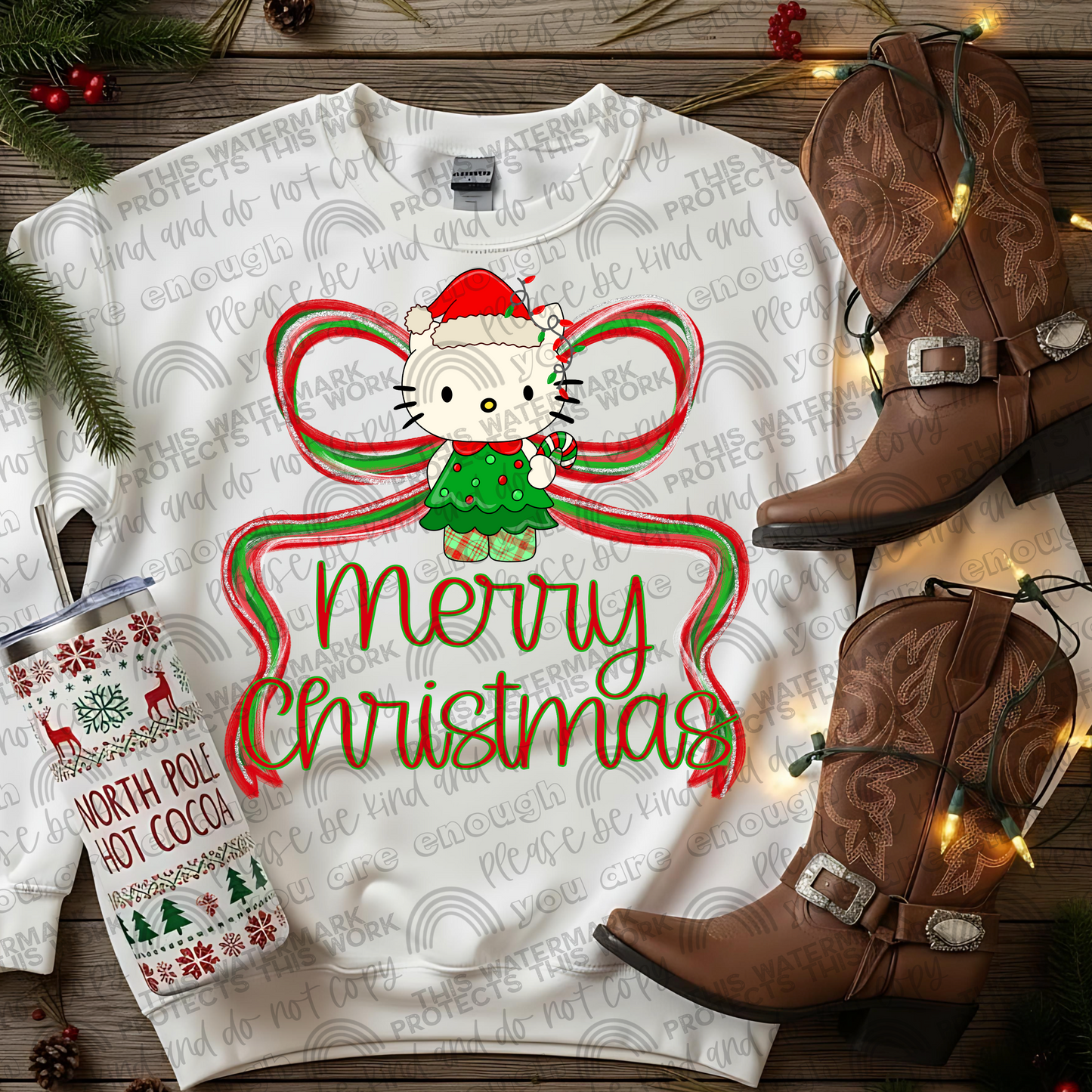 Hello Kitty Merry Christmas Preppy Bow PNG File