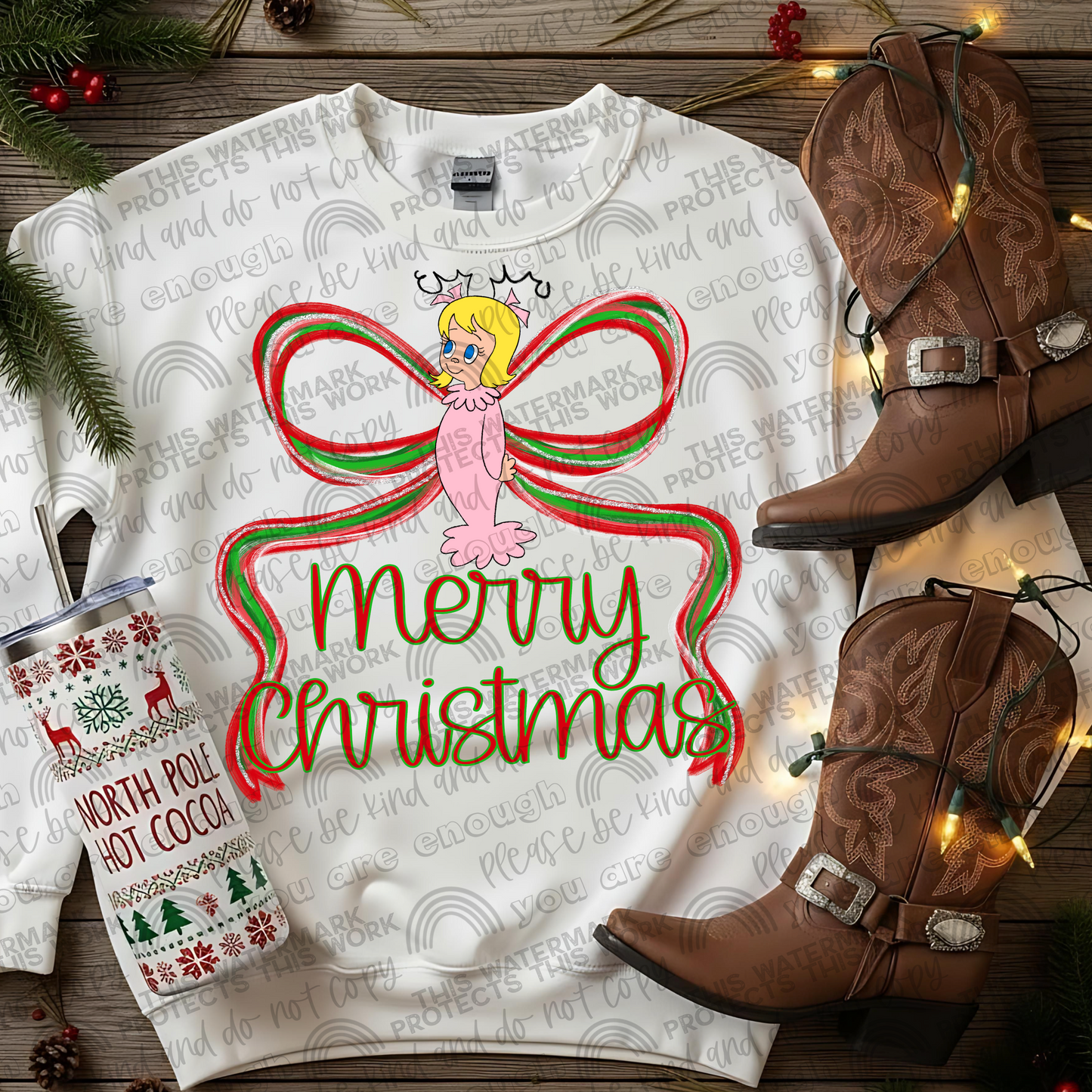 Cindy Lou Who Merry Christmas Preppy Bow PNG File