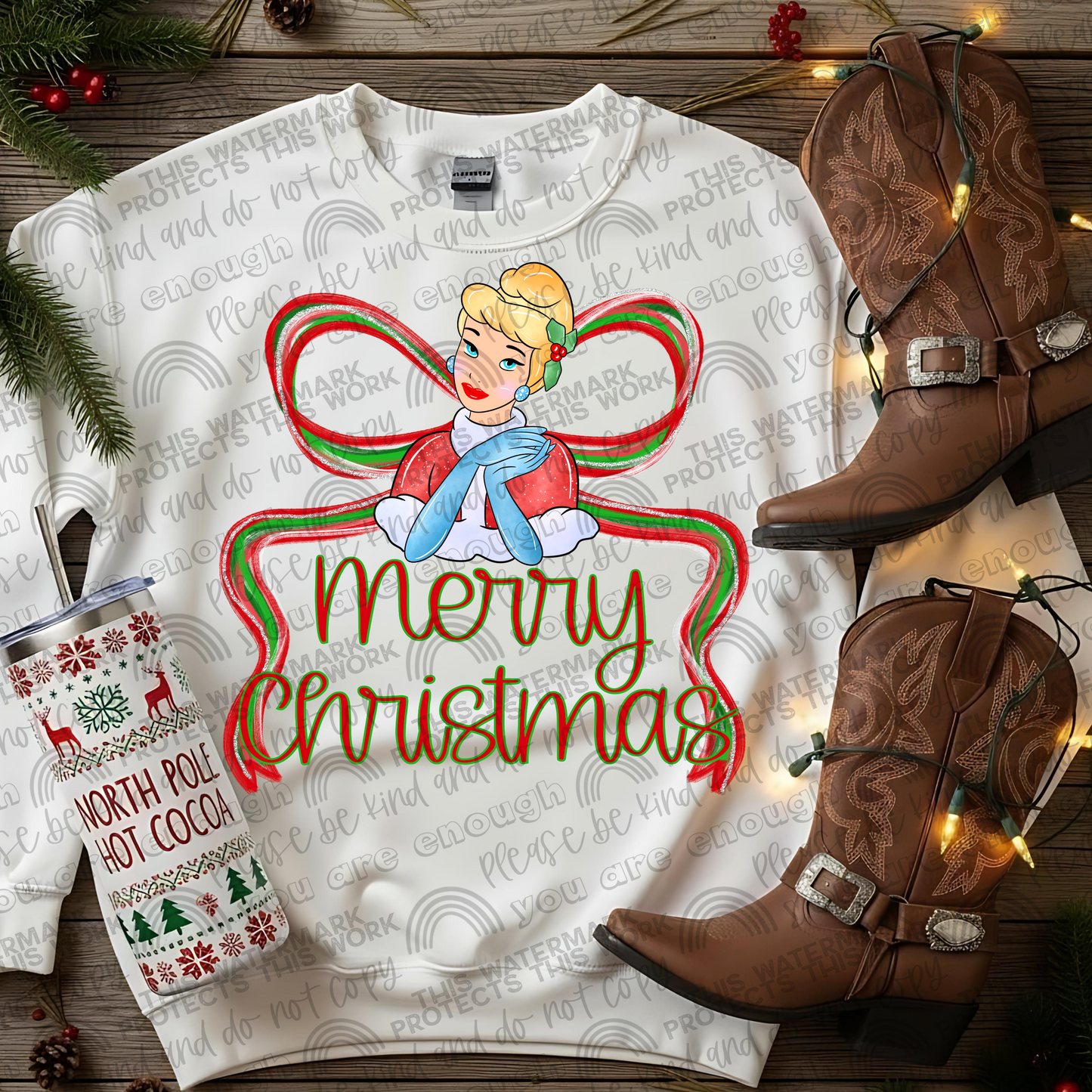 Cinderella Merry Christmas Preppy Bow PNG File