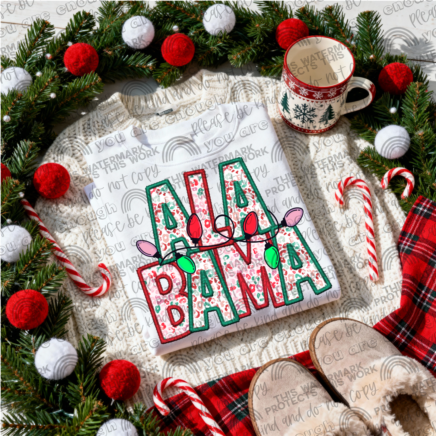 Alabama Leopard Christmas Lights PNG File