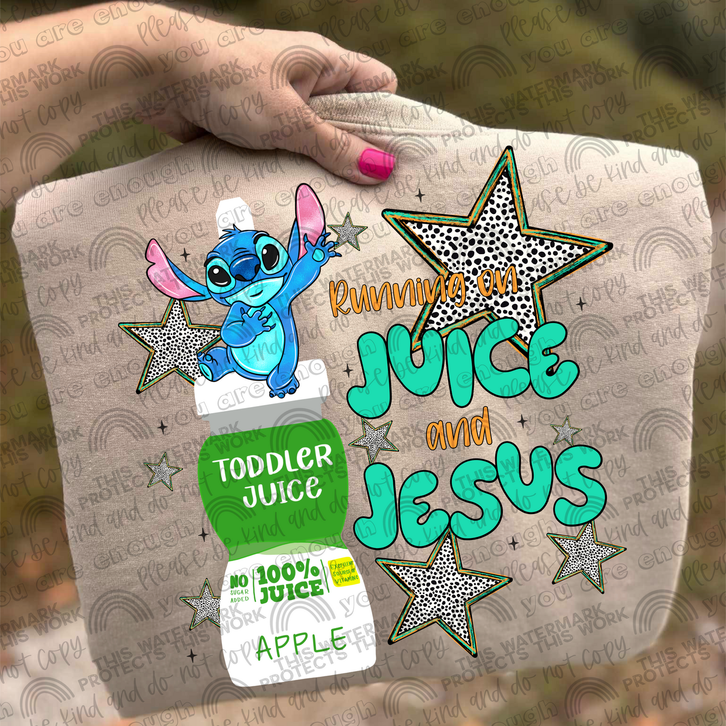 Stitch Running On Juice & Jesus PNG File