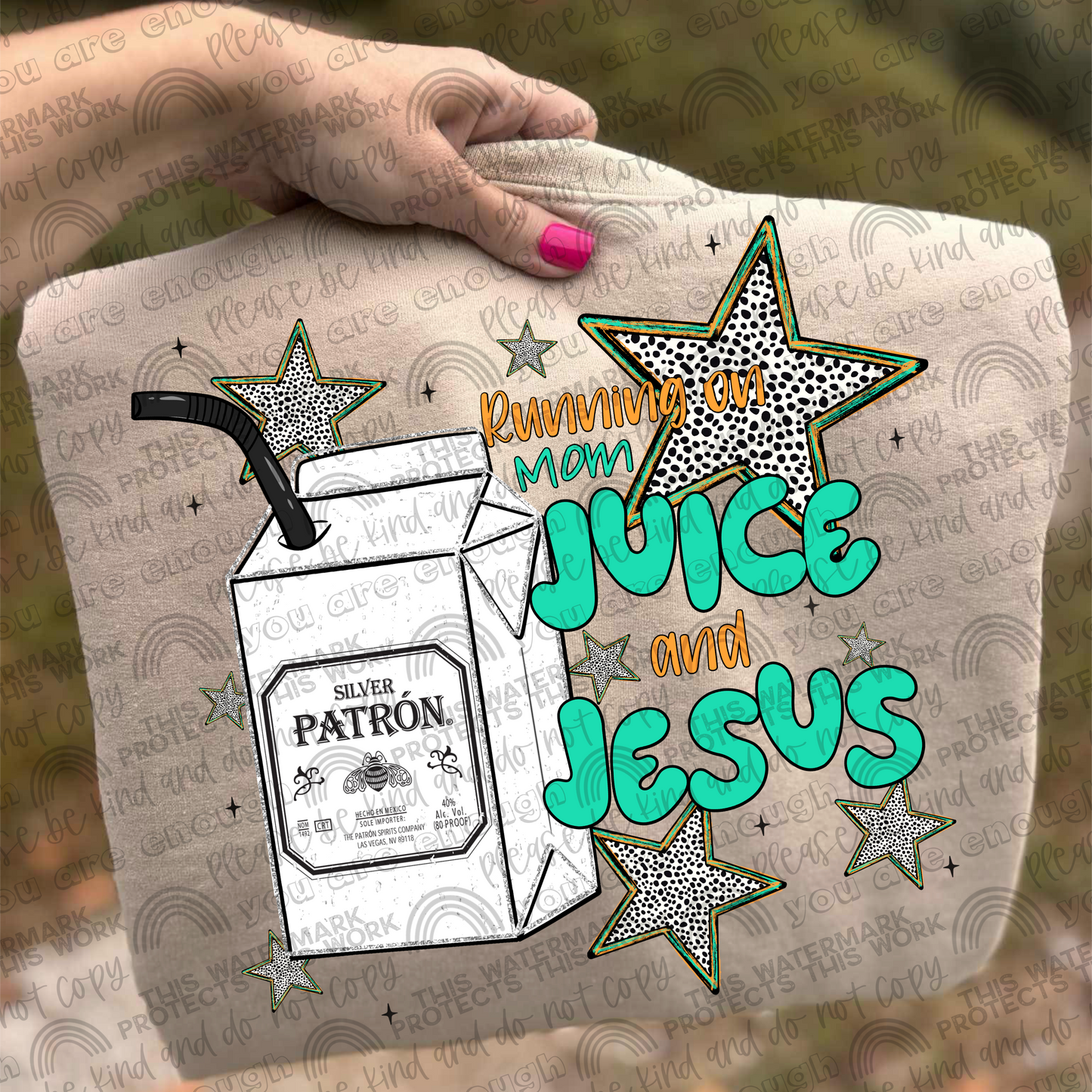 Patron Running On Mom Juice & Jesus PNG File