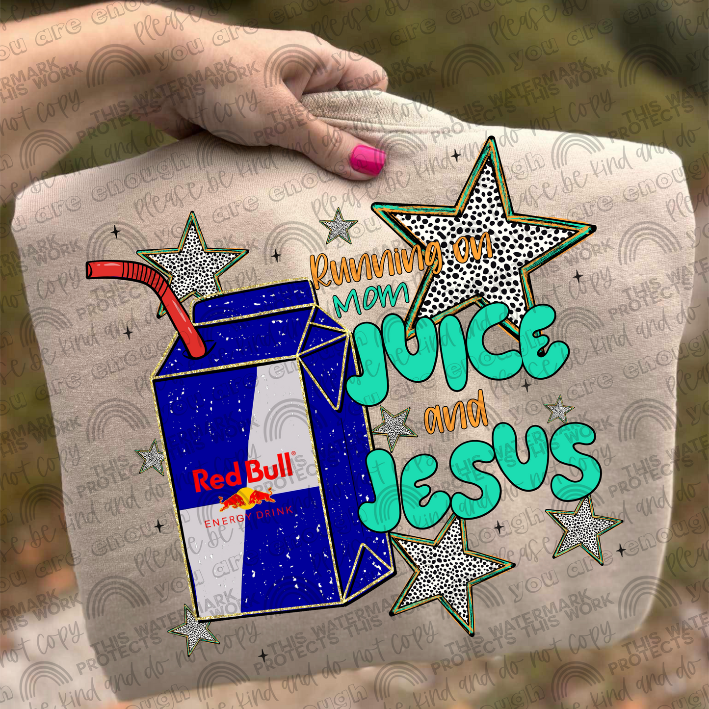 Red Bull Running On Mom Juice & Jesus PNG File