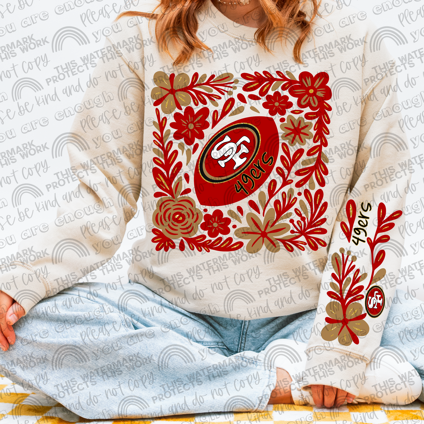 49ers Football Floral with Sleeve- 2 PNG Files