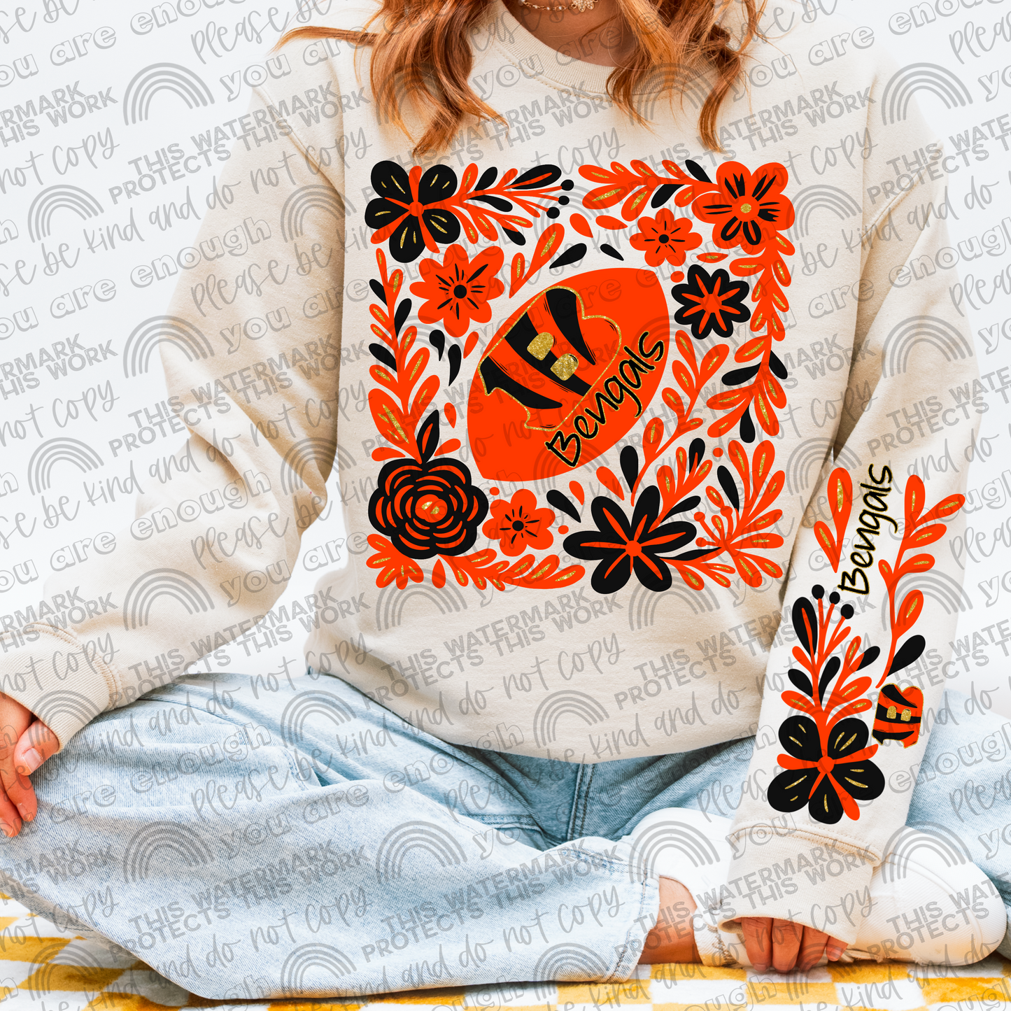 Bengals Football Floral with Sleeve- 2 PNG Files