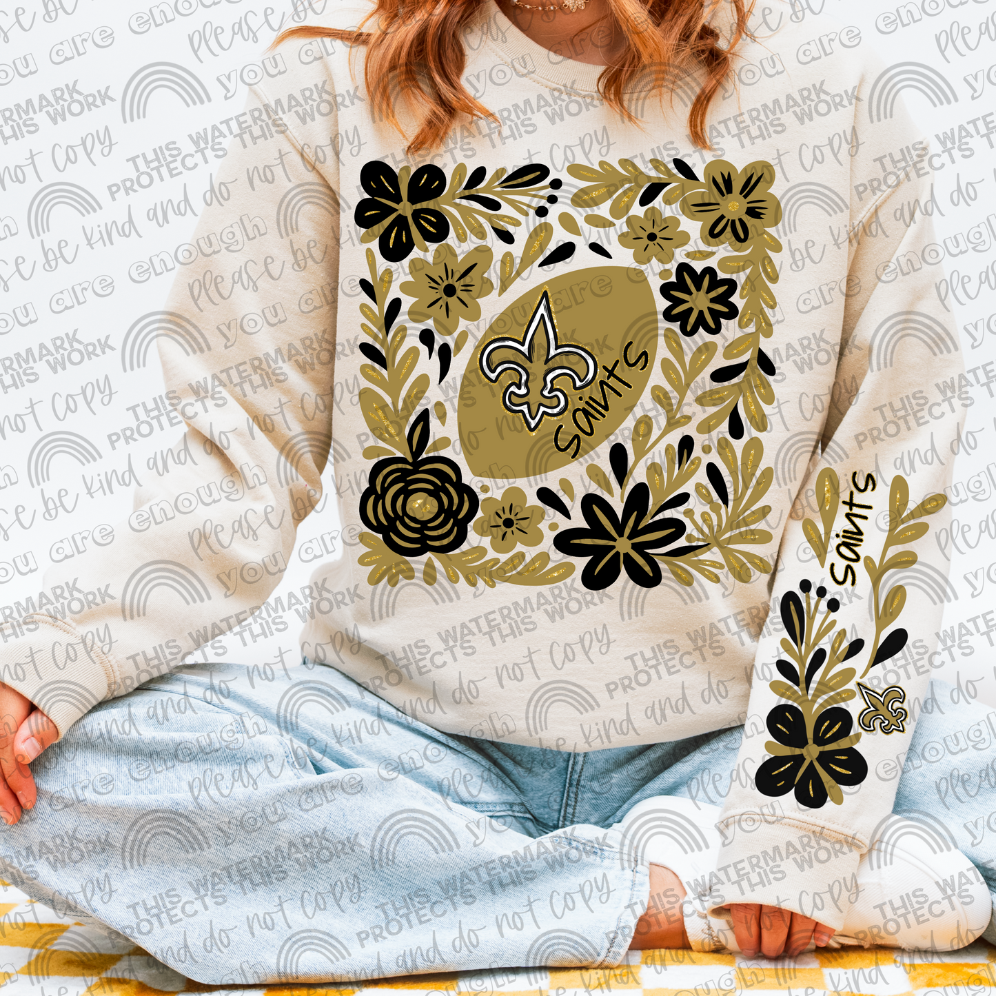 Saints Football Floral with Sleeve- 2 PNG Files