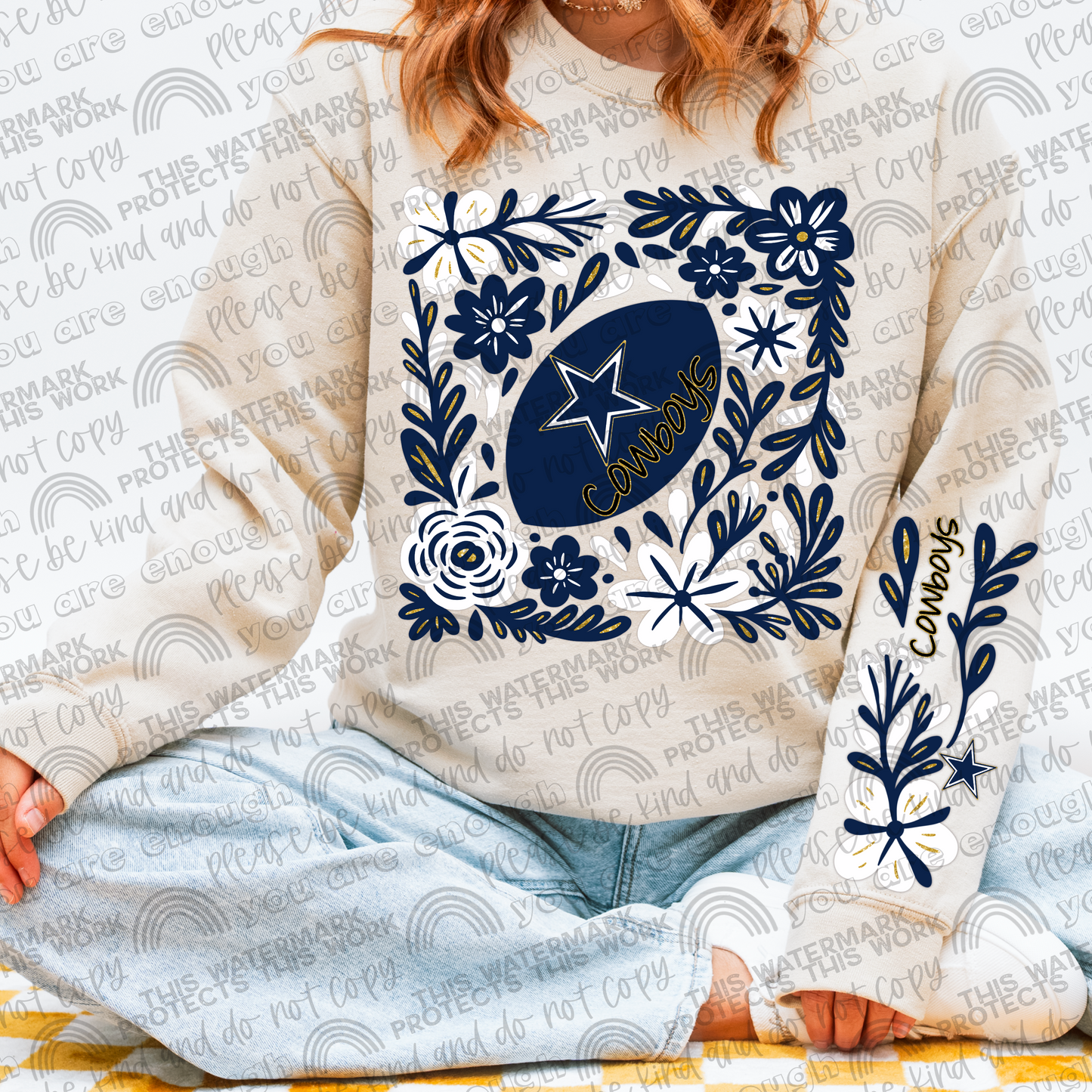 Cowboys Football Floral with Sleeve- 2 PNG Files