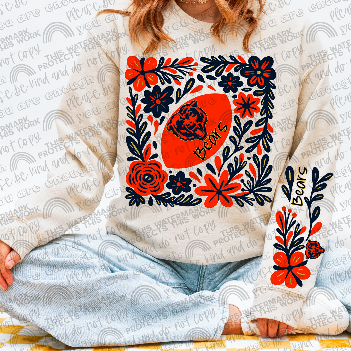 Bears Football Floral with Sleeve- 2 PNG Files