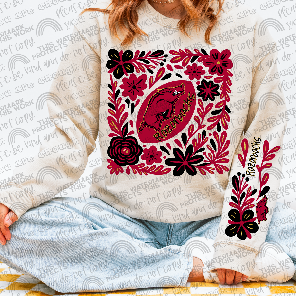 Arkansas Razorbacks Football Floral with Sleeve- 2 PNG Files