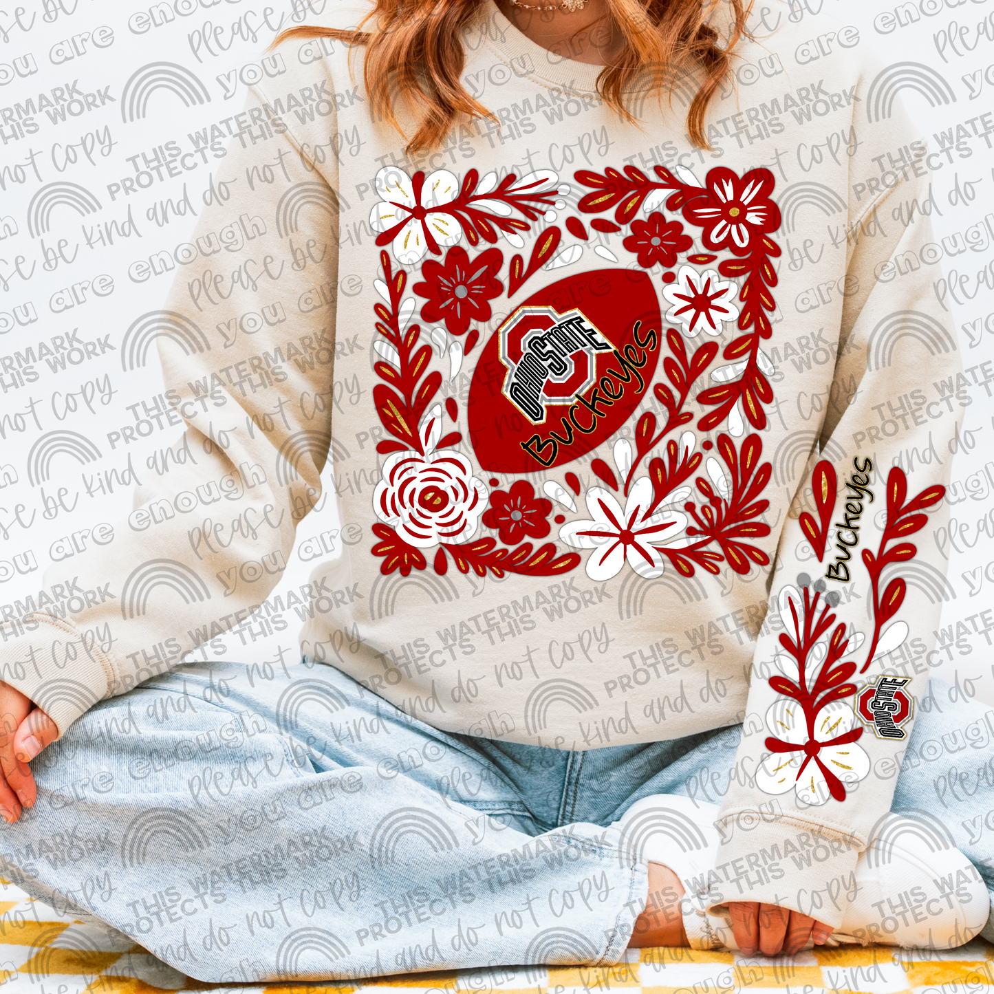 Ohio State Buckeyes Football Floral with Sleeve- 2 PNG Files