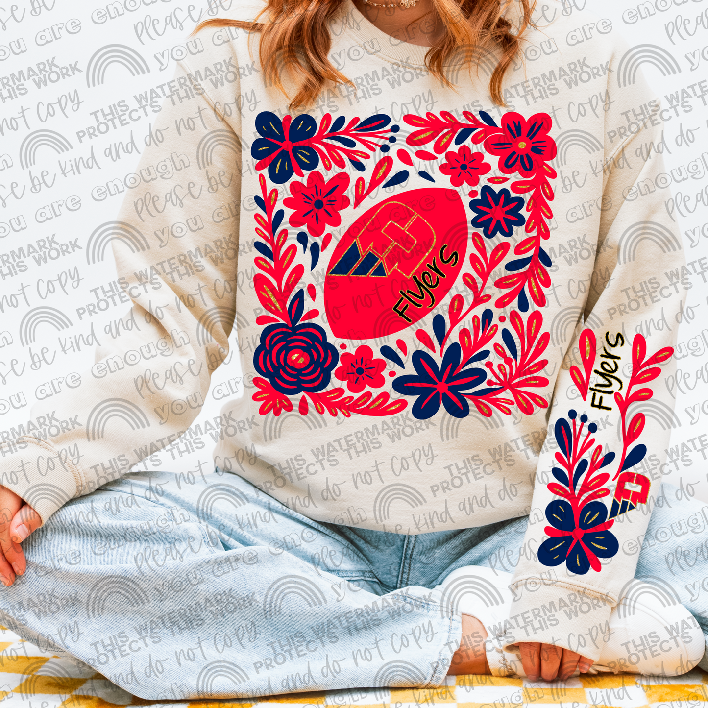 Dayton Flyers Football Floral with Sleeve- 2 PNG Files