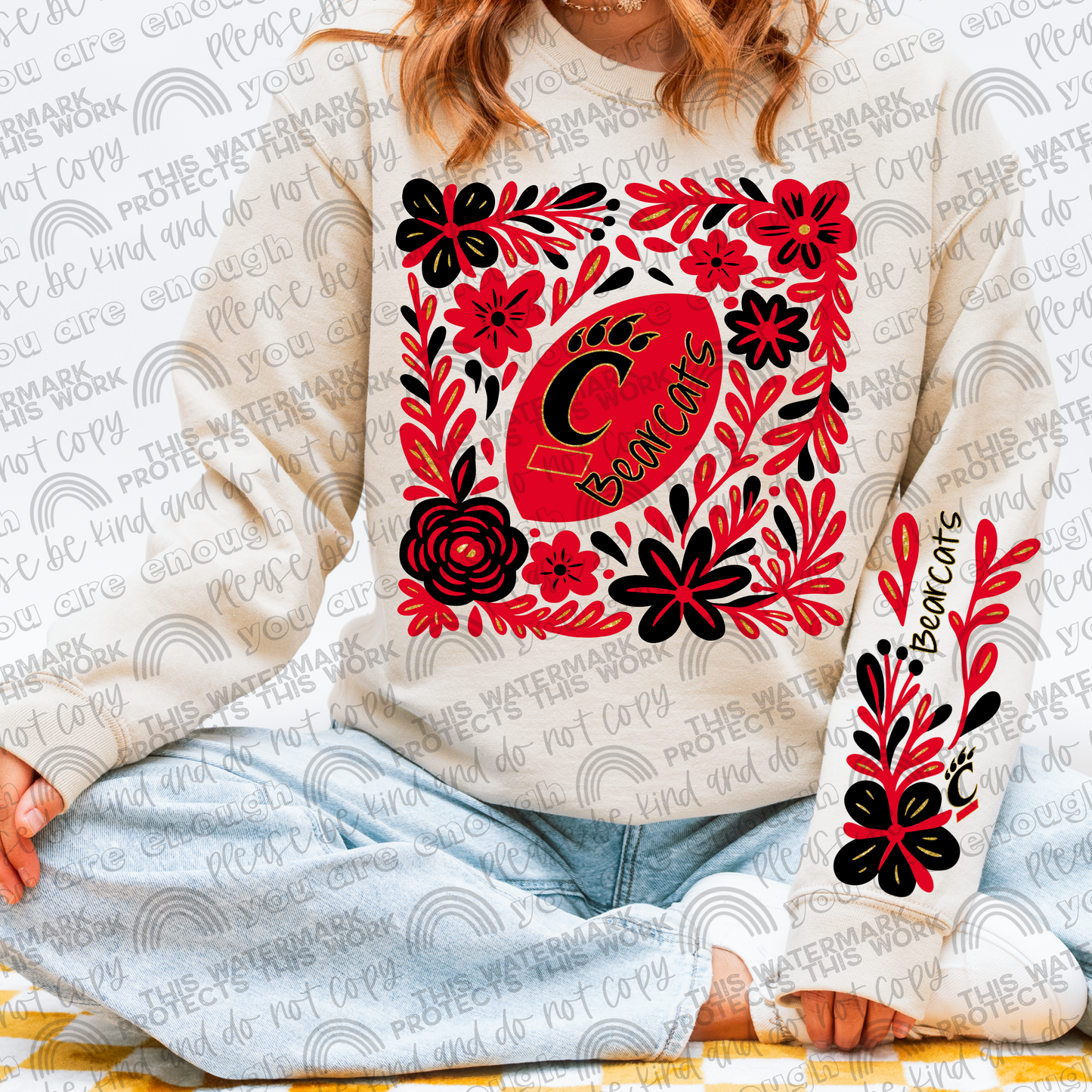 Cincinnati Bearcats Football Floral with Sleeve- 2 PNG Files