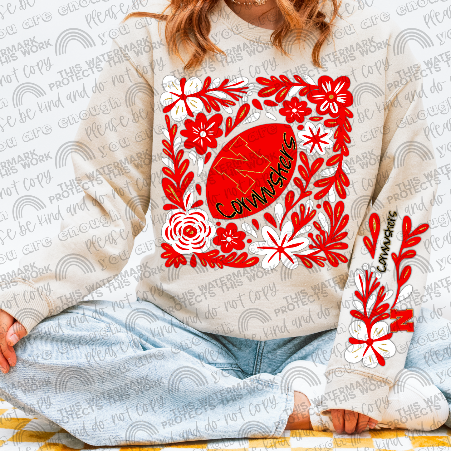 Nebraska Cornhuskers Football Floral with Sleeve- 2 PNG Files