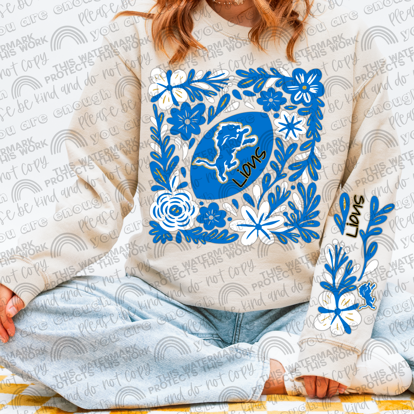 Lions Football Floral with Sleeve- 2 PNG Files