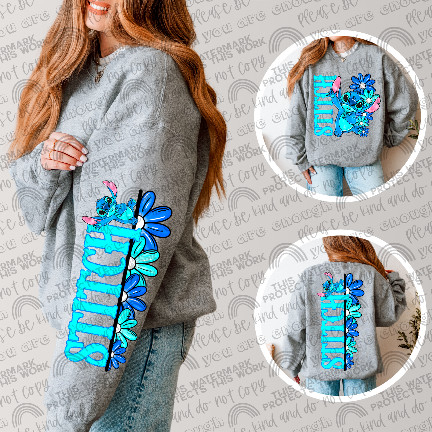 Stitch Floral with Matching Sleeve- 2 PNG Files