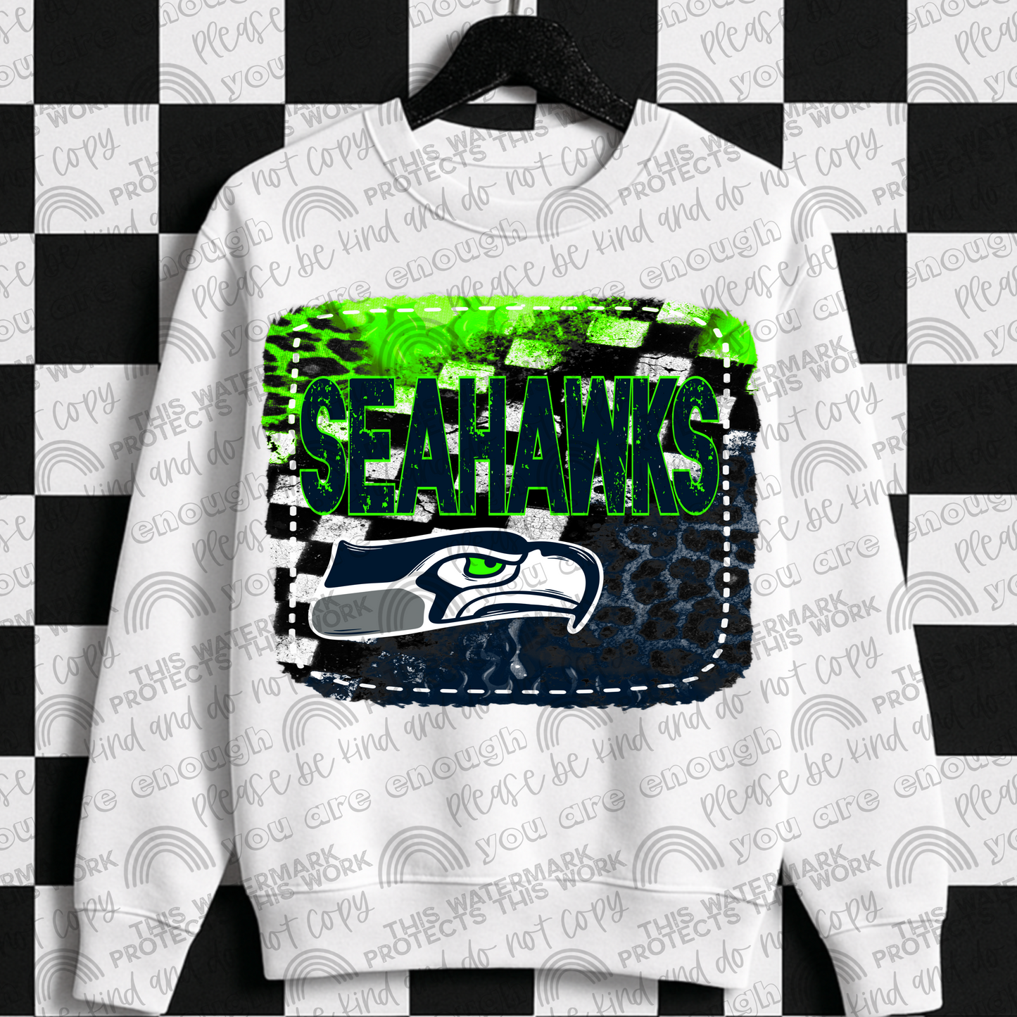 Seahawks Leopard Checkered Flames PNG File