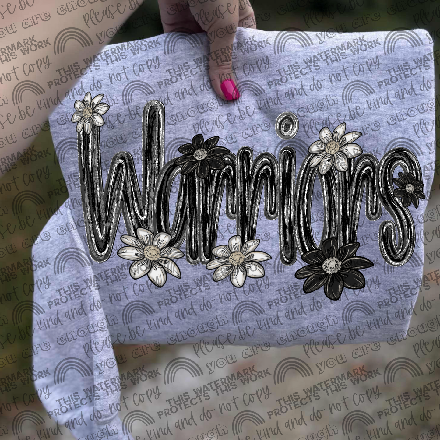 Warriors Mascot Black & White Flowers PNG File