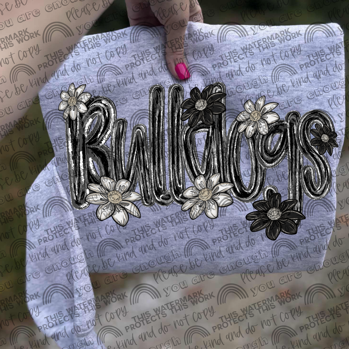 Bulldogs Mascot Black & White Flowers PNG File